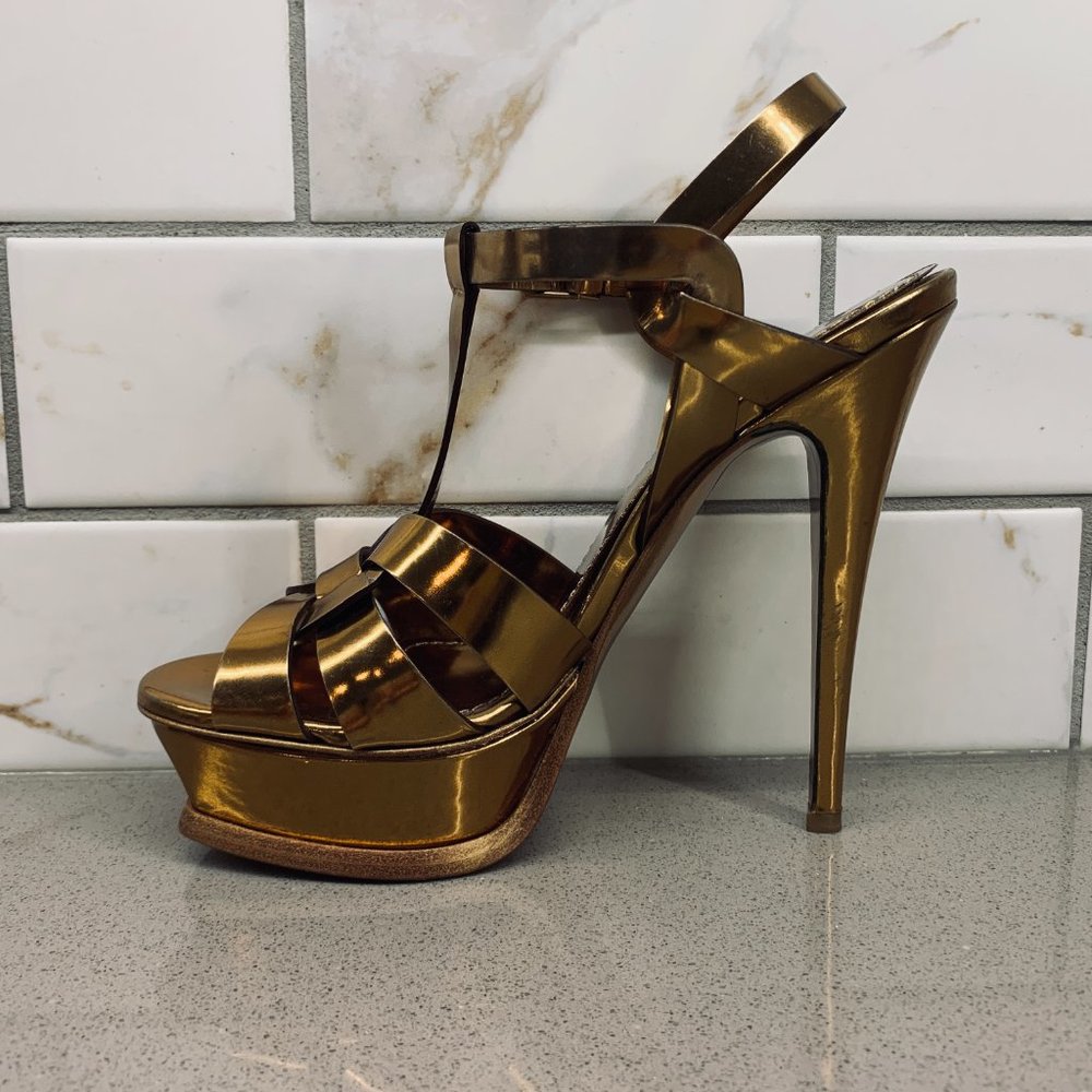 YSL "Tribute" Leather Platform Sandals - Picture 8 of 10